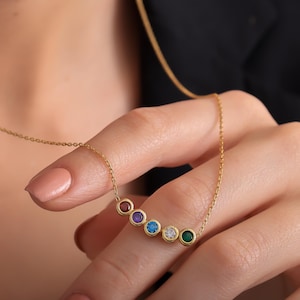 Personalized Family Birthstone Necklace, 14k Gold Family Charm Necklace Birthstones, Gemstone Necklaces Silver, Dainty Birthday Gift For Her