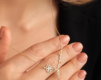 Sterling Silver Birth Flower Necklace with Name, Personalized Name Necklace with Birthflower, Birth Month Flower Necklace, Mothers Day Gift