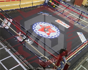 Spersonalizowana mata na ring bokserski z płótna z nadrukiem logo – Spersonalizowana mata do ringu MMA i boksu, wytrzymała mata na podłogę ringu, spersonalizowany branding