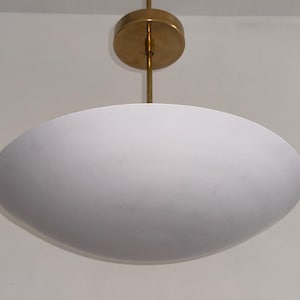 1950's Mid Century 6 Light Raw Brass Finish Matte White | Modern Sputnik Chandelier Flush Mount Ceiling Light | Pendant Lighting Fixture