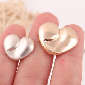 Romantic Heart Metal Buttons: Gold, Silver, or Cyan - Set of 6