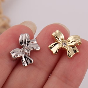6pcs Diamond-encrusted metal bow buttons gold and silver for Dress/Sweaters/Cardigan jackets/Jackets/Overcoat/Coats  12*15mm