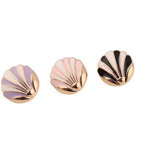 Seashell Metal Buttons: Vintage Style Sewing Crafts, Black Pink Purple (6pcs/20mm)