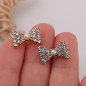6pcs Metal bow buttons full diamond pearl decorative clasp gold/silver for Dress/Sweaters/Cardigan jackets/Jackets/Overcoat/Coats  10*15mm