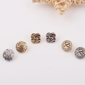 6pcs 12mm Gold/Silver Alloy Round 10mm Clover Metal Buttons for women&#39;s Shirt/Cardigan/Sweaters/Chiffon/Coats/Dresses/Knits