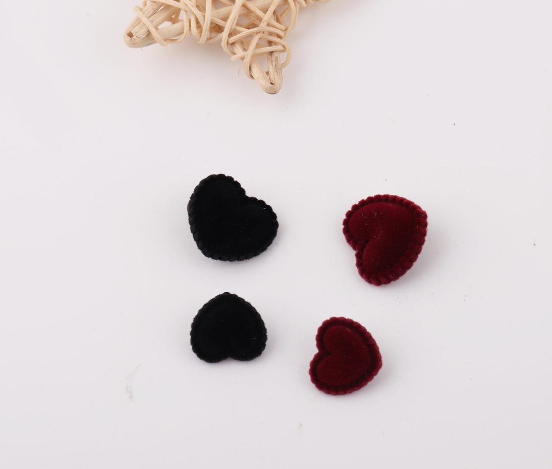 Flocking Buttons Heart-shaped Flocking Buttons: Black & Red Wine, Metal Alloy (6pcs, 18 ...