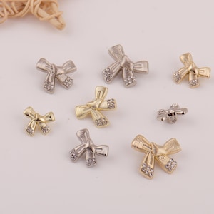 Diamond Bow Buttons: Light Gold & Silver Alloy Embellishments (6pcs, 15-23mm