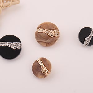 Luxury Resin Metal Blazer Buttons: Gold Coffee or Silver Black (6pcs, 18/24mm)