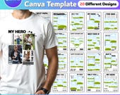 Father's Day T-Shirt Design Canva Template |Editable Photo Collage |20 Layouts |20 Different Designs |Custom Design For Dad |Easy to use