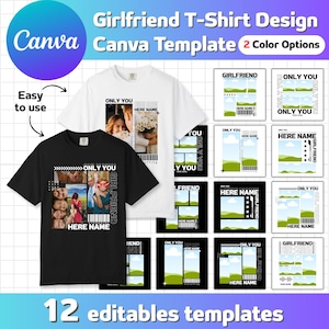 Plantilla Canva para diseño de camiseta de novia/Collage de fotos editable/12 diseños/2 opciones de color/Diseño personalizado para novia/Fácil de usar