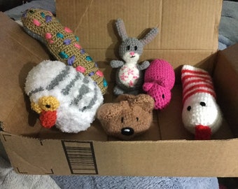 Crochet Kipper's box of toys inspired bunny sock thing hippo slipper snake and owl