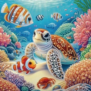 ウミガメと魚のダイヤモンドドッツ絵画キットアート