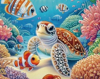 Sea turtle and fish Diamond Dotz painting  Kit art