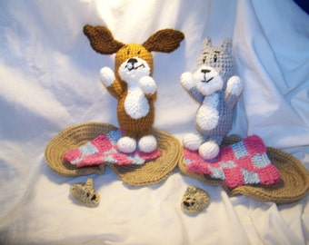 Crochet Kipper dog set  crochet Tiger play set Basket bed slipper toy blanket and Kipper play set This is for one set