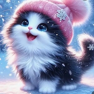 Adorable Cat in the snow Diamond Dotz painting  Kit art