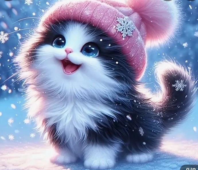 Adorable Cat in the snow Diamond Dotz painting  Kit art
