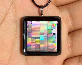 Real Silicon Chip Necklace, Iridescent Microchip Pendant, Semiconductor Jewelry, Tech Gift for Engineer or Programmer