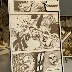 Wood engraving, Laser Engraved Wooden Plaque – Dragon Ball Manga Panel, Handmade Anime Desk Decoration