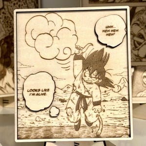 Wood engraving, Handmade Wooden Dragon Ball Manga Plaque, Laser Engraved Anime Panel, Small Desk Decor Gift