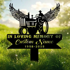 Farmer Memorial Sign With Tractor  With Angel Wings, Sympathy Gift, Remembrance Sign, Tractor Memorial Yard Sign, Memorial Gift