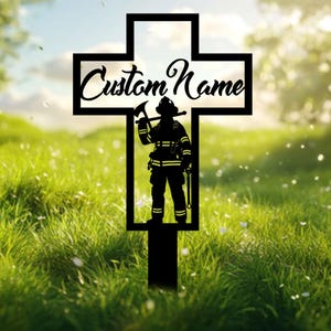 Personalized Fireman Memorial Metal Stake, Firefighter Metal Sign, Firefighter Grave Marker, Fireman Loss Gift, Fireman Cemetery Stake