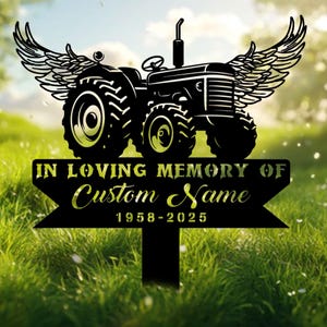 Personalized Tractor With Wings, Farmer Memorial Stake, Sympathy Sign, Grave Marker, Remembrance Stake