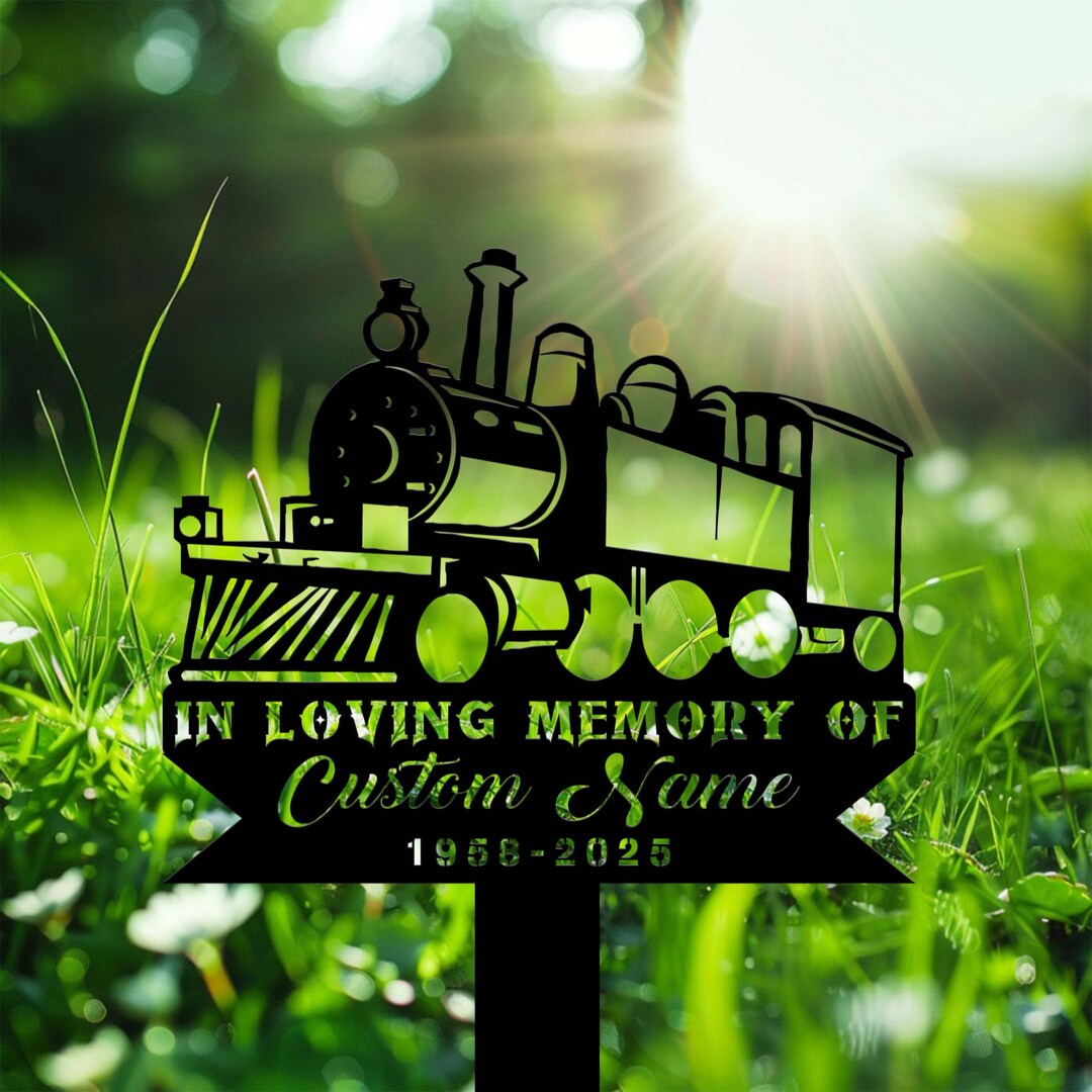 Personalized Train Memorial Stake, Railroad Theme, Metal Memorial ...