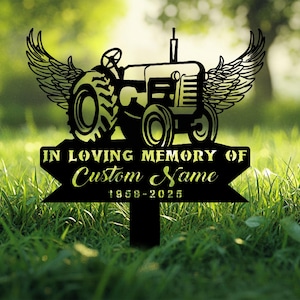 Personalized Tractor With Wings, Farmer Memorial Stake, Sympathy Sign, Grave Marker, Remembrance Stake, Gift For Relatives, Decor Garden