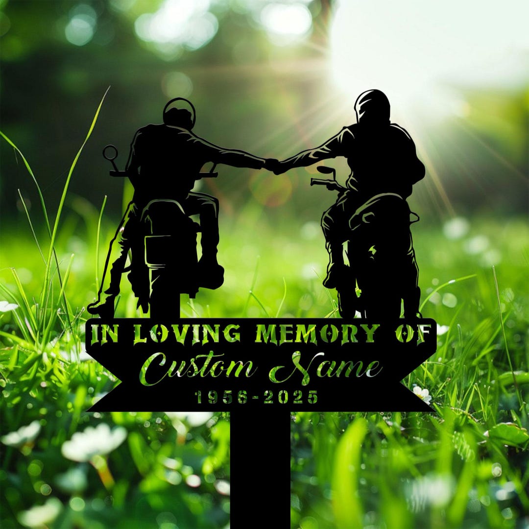 Motorycle Rider Sign Two Motorcycle Riders Tribute, Metal Stake, Sympathy Sign, Grave Marker ...