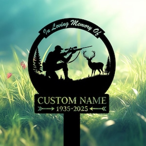 Personalized Hunter Memorial Grave Marker, Hunter Memorial Gift, Hunting Memorial Plaque, Hunting in Heaven Hunter Grave Marker