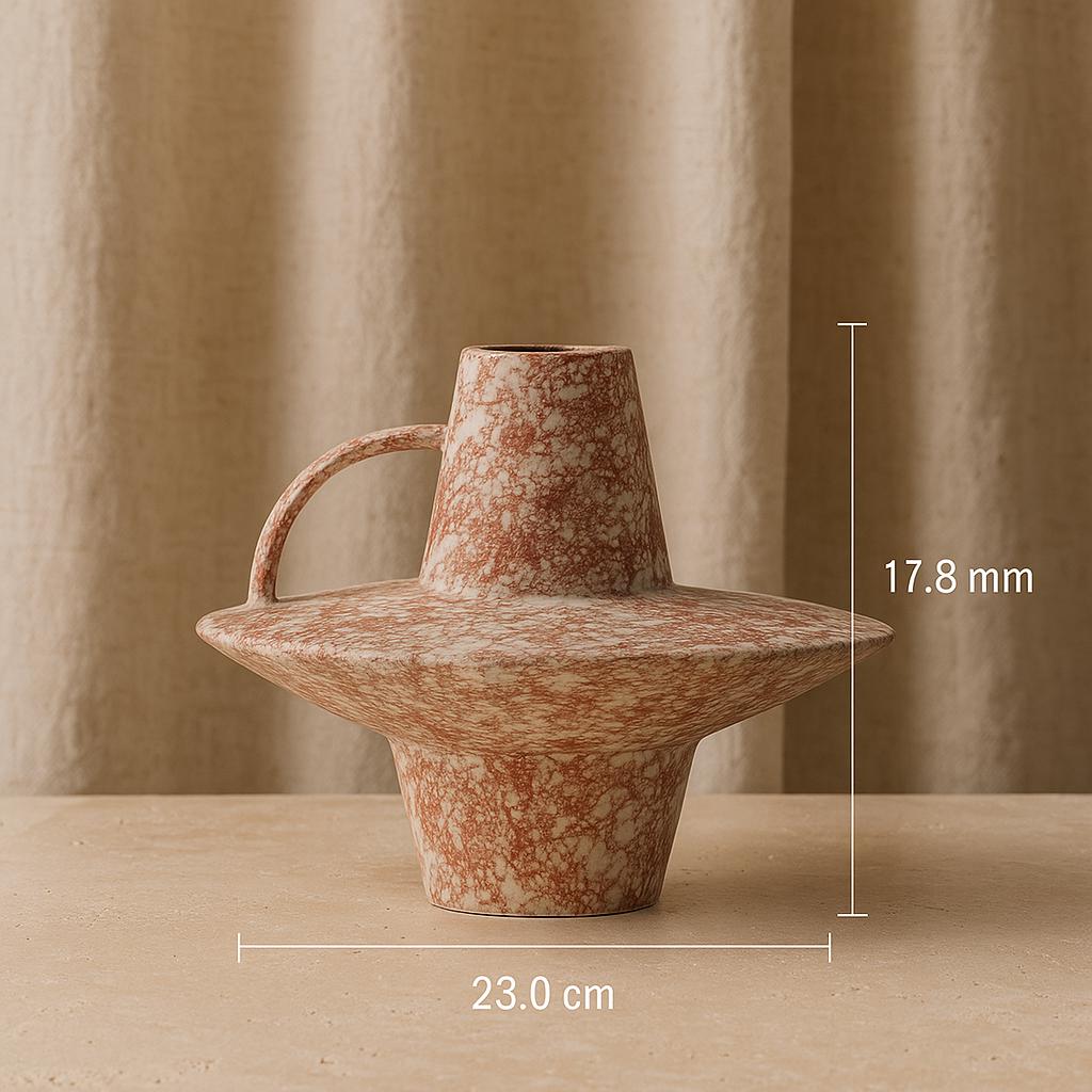 陶器製 花器 取っ手付き 茶色と白のストライプ 陶器製 花器 取っ手付き 茶色と白のストライプ 陶器製 花器 取っ手付き