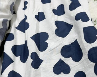 Heart Print Cotton Fabric – 60s Combed Poplin, Lightweight Soft Cotton