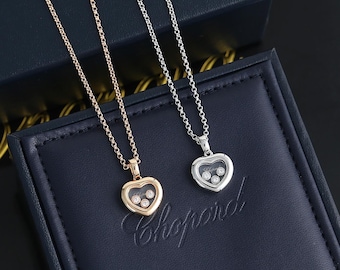 Collar con colgante de corazón chapado en oro rosa de 18 quilates. Collar sencillo con colgante de tres cuentas. Regalo para mujer.