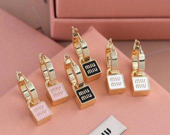 18K gold plated MM Square enamel earrings sweet Women's dangling earrings