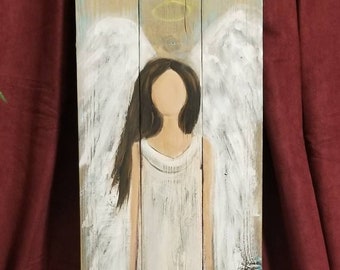 Rustic Angel Painting on Reclaimed Wood, Farmhouse Decor (3ft)
