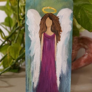 Angel abstract wings dress home decor rustic wood farmhouse spiritual small memorial gift art painting