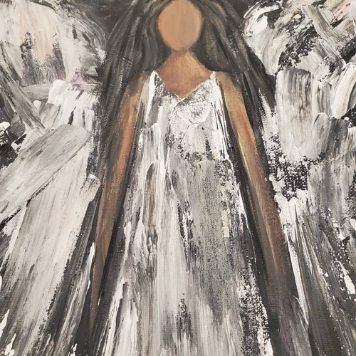 Stardust Angel palette knife abstract wings dress home gift soul art shops spiritual painting ooak