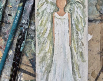 Rustic Angel Painting on Reclaimed Wood, Farmhouse Decor