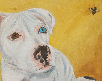 Dog and bumblebee portrait Special order  your dog photo personalized art painting all breeds boxer pitbull chihuahua golden retriever pu