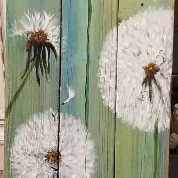 Reserved Special made to order vertical 7x21 Dandelion charm Painting reclaimed wood rustic art home decor distressed farmhouse field calm