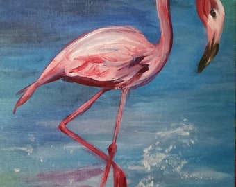 Flamingo splash original art painting