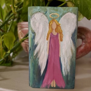 Angel on rustic wood farmhouse spiritual small memorial gift art painting