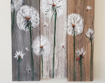 Dandelions Painting reclaimed wood rustic art home decor farmhouse calm zen