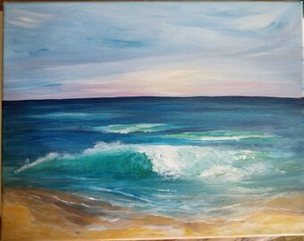 Seascape Atlantic Ocean sea wave beach sand sky art  Original Painting Nautical peace