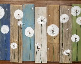 Large 24x16 Dandelion charm Painting pallet reclaimed wood planks rustic art home decor distressed farmhouse minimalist field calm