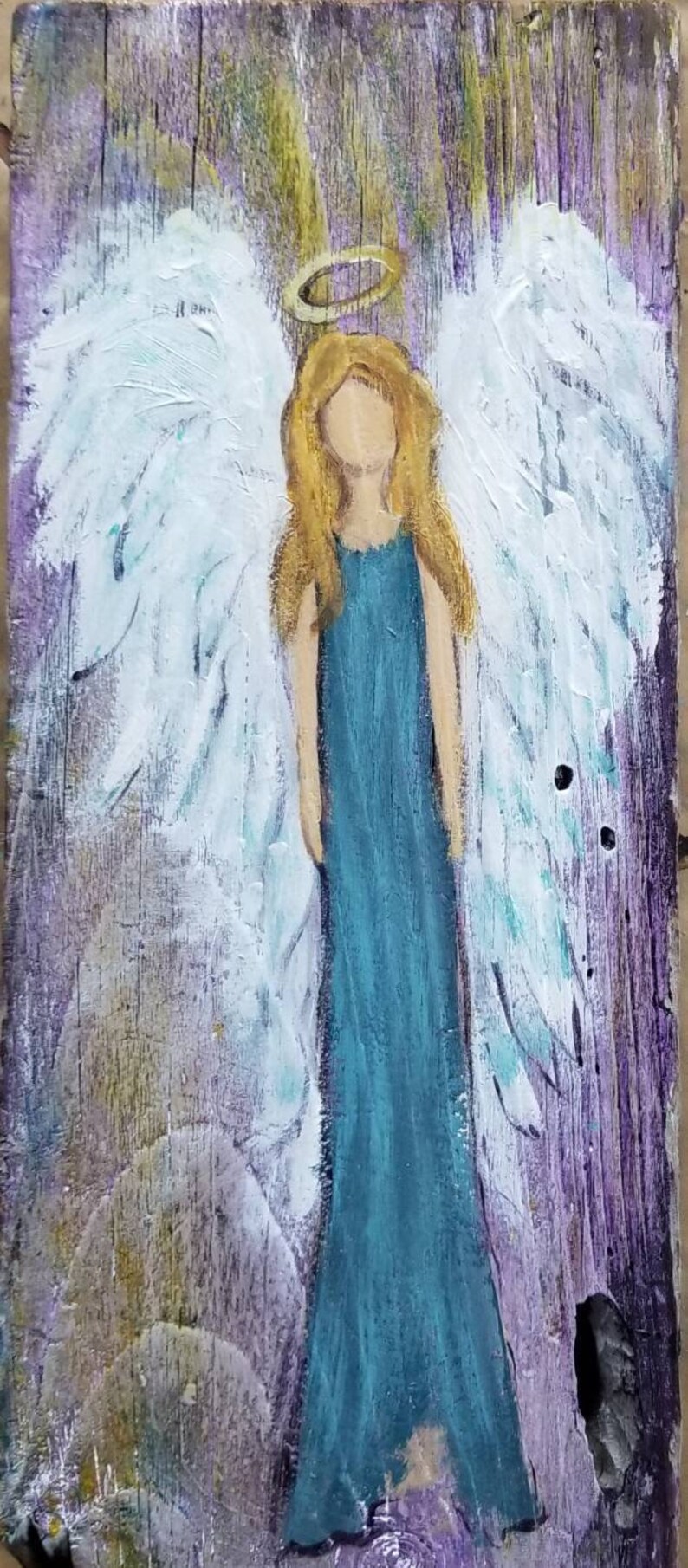 Angel blonde hair white wings dress home decor distressed | Etsy