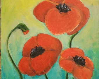 Red poppies art Original Painting flowers nature