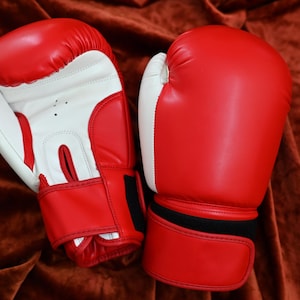 Professional Training Boxing Gloves – Handmade Red & White Rexine Sparring Gear