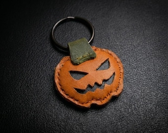 Halloween Pumpa Nyckelring i Äkta Läder