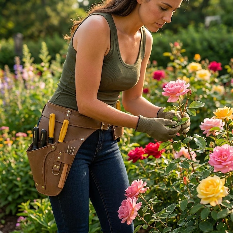 Trädgårdsredskapsbälte för blomsterhandlare och trädgårdsmästare + GRATIS nyckelring i kohud bild 3